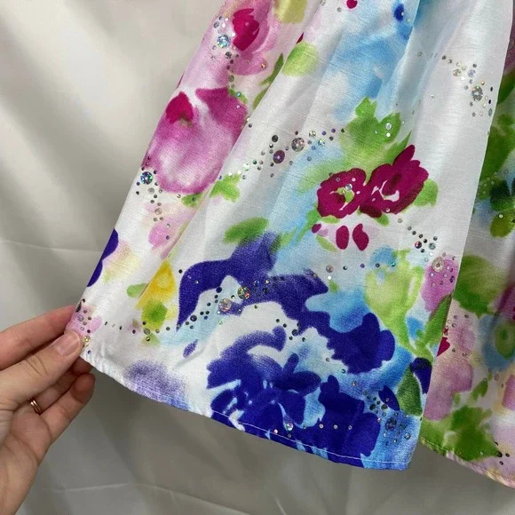 NEW Youngland toddler girl's floral‎ formal belted sequin satin lined dress 2T - Picture 3 of 9